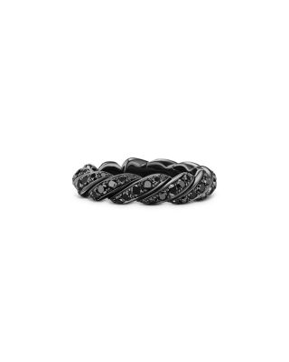Sculpted Cable Flex Band Ring in 18K White Gold with Black Rhodium and Black Diamonds, 5mm