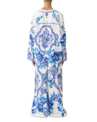 Silk Beaded Waist Wide Leg Pants