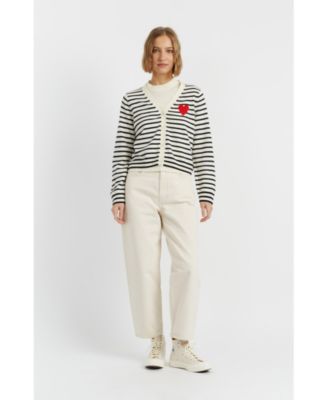  Women's Wool Cashmere Heart Breton Cardigan