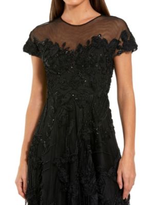 Embellished Lace Illusion Neck A-Line Midi Dress