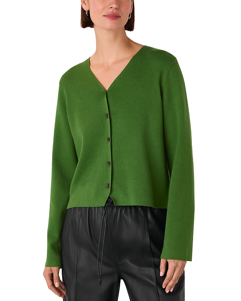 Whistles V Neck Button Front Cardigan In Green