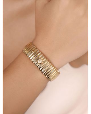Crystal Solitaire Ribbed Cuff Bracelet