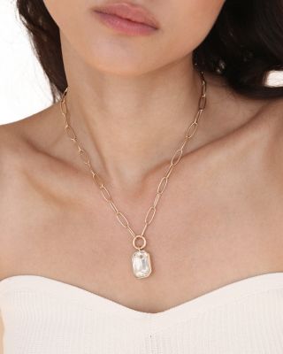 Stone Bezel Deco Pendant Necklace, 15-20"