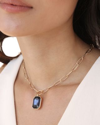 Stone Bezel Deco Pendant Necklace, 15-20"