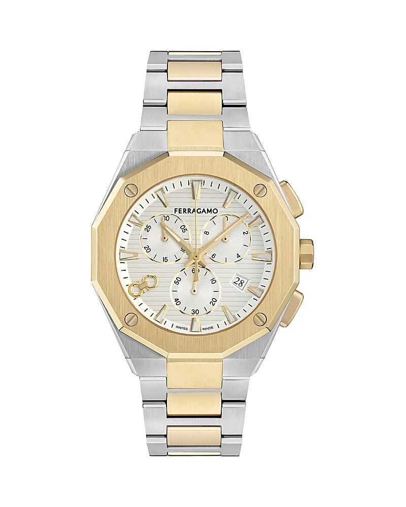 Ferragamo Edge Chrono Bracelet Watch, 42mm In Gold