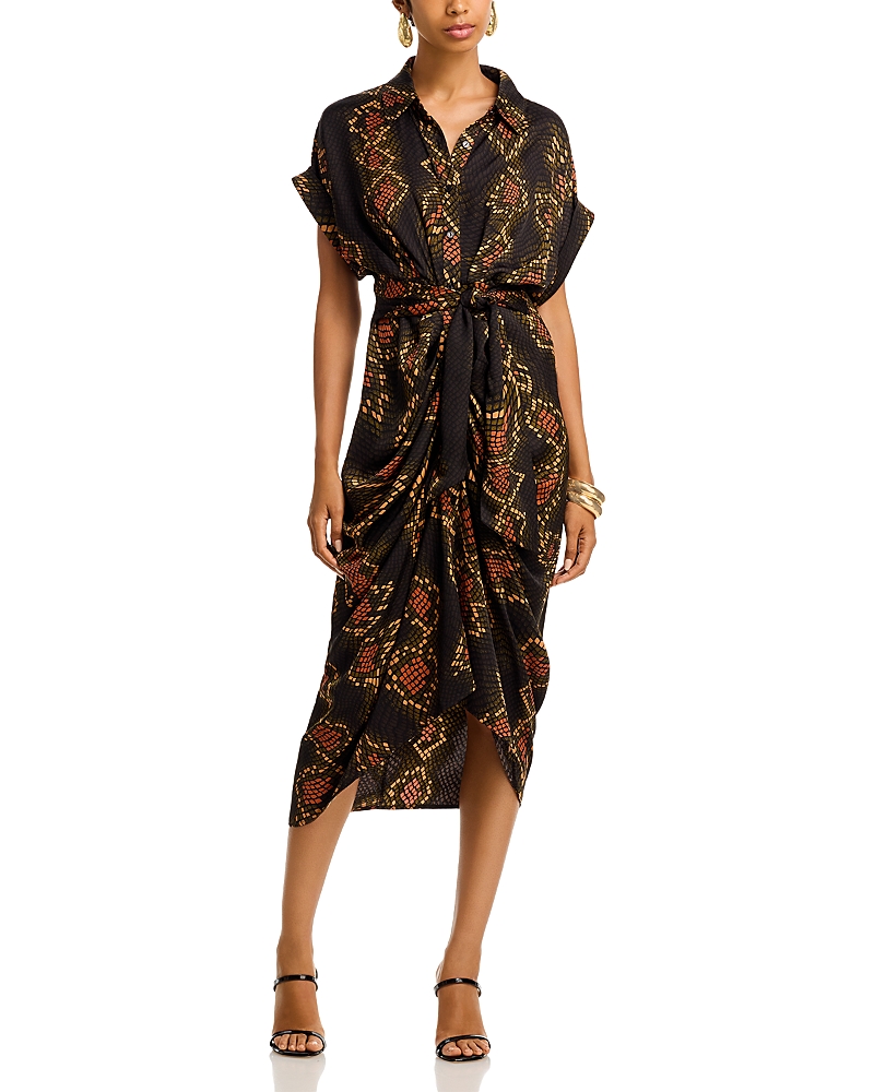 Steve Madden Tori Abstract Print Shirtdress In Gold