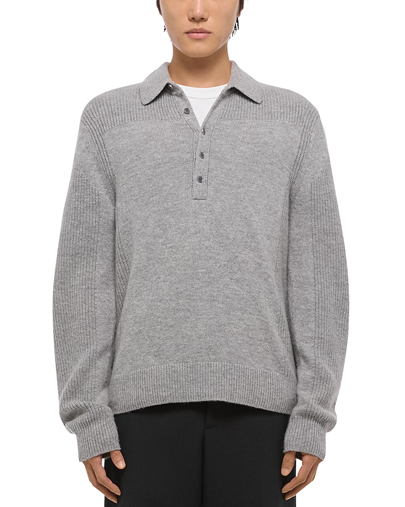 Helmut Lang Relaxed Fit Block Knit Wool Polo Sweater In Gray