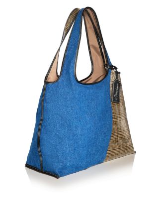 Denim Market Tote w/ Plaid