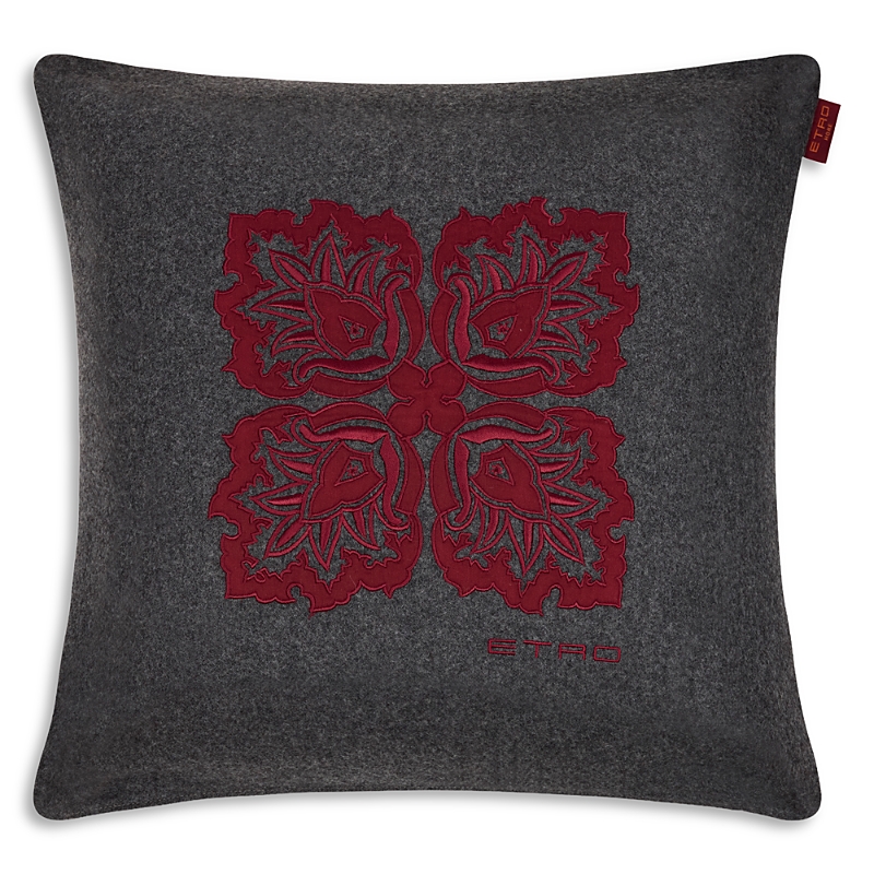 Etro Wool Loto Embroidered Decorative Pillow, 18 X 18 In Gray