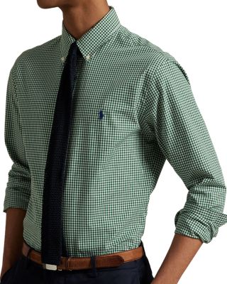 Cotton Stretch Poplin Gingham Check Classic Fit Button Down Shirt