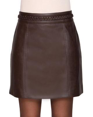 Braid Trim Faux Leather Mini Skirt 