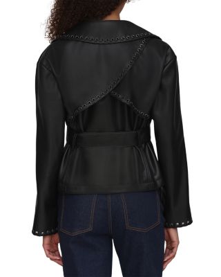 Faux Leather Cropped Whipstitch Jacket