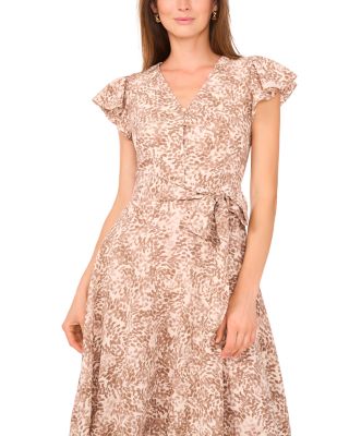 V Neck Flutter Sleeve Maxi Dress