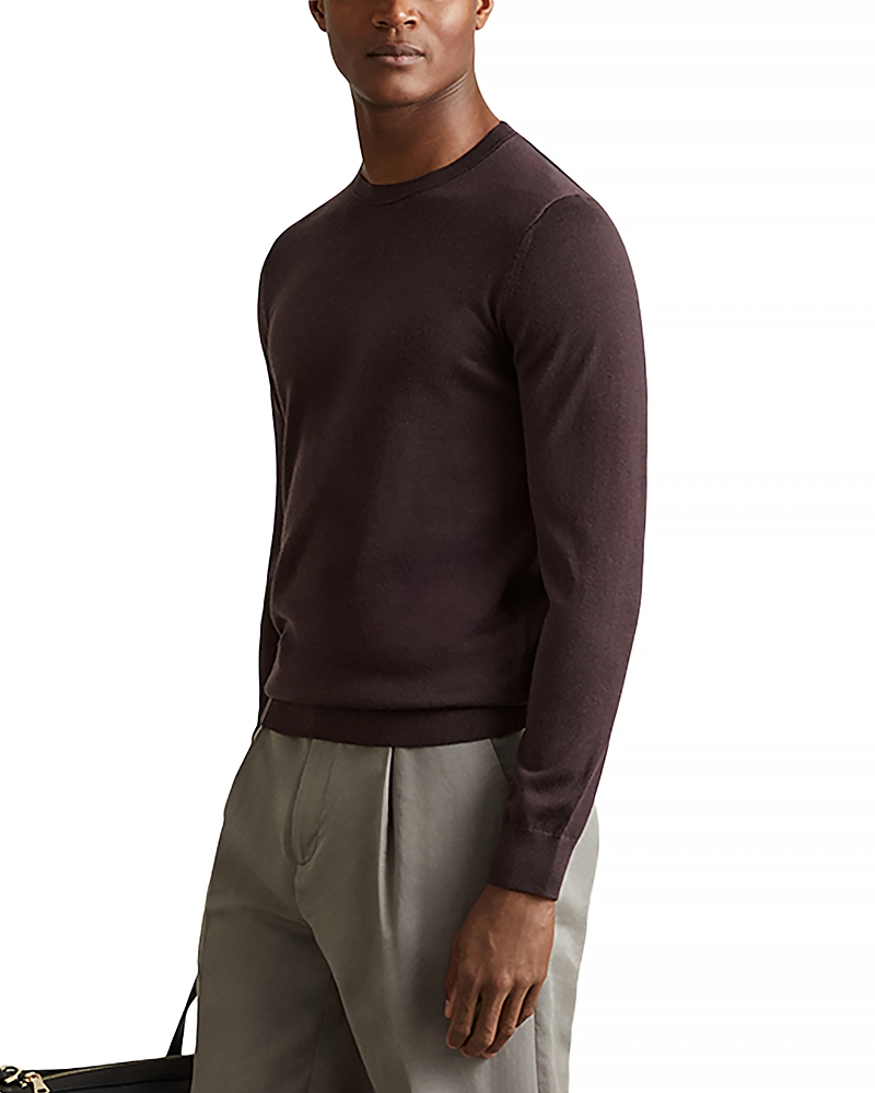 Reiss Wessex Merino Crewneck Sweater In Brown