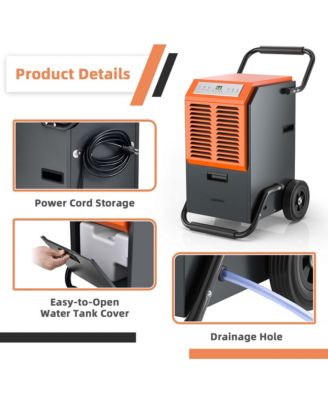  163 PPD Portable Commercial Dehumidifier w/Water Tank&Drainage Pipe for Basement