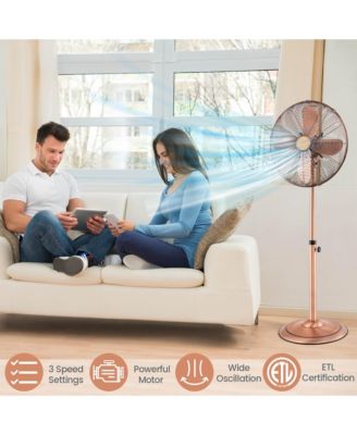 16" Standing Pedestal Fan with 3 Speed Settings Carrying Handle Aluminum Blades