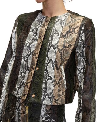 Snake Embossed Leather Cropped Jacket