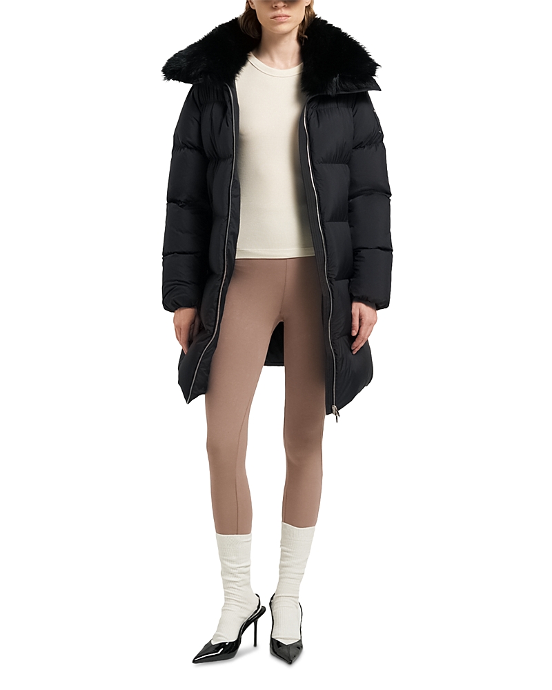 Moose Knuckles Belle Dune Shearling Trim Down Coat In Black
