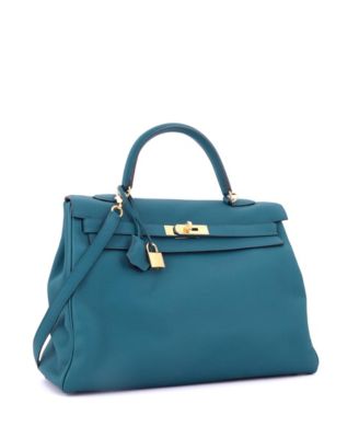 Kelly 35 Handbag Blue Togo with Gold Hardware