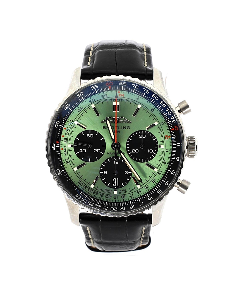 Pre-owned Pre-owned Breitling Breitling Navitimer B01 Chronograph Automatic Watch In Stainless Steel And Alligator 43mm In Green