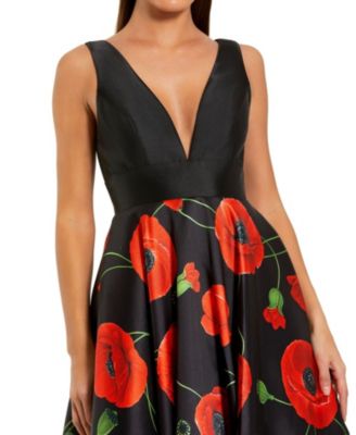 Plunge Neck Ballgown with Floral Mikado Skirt