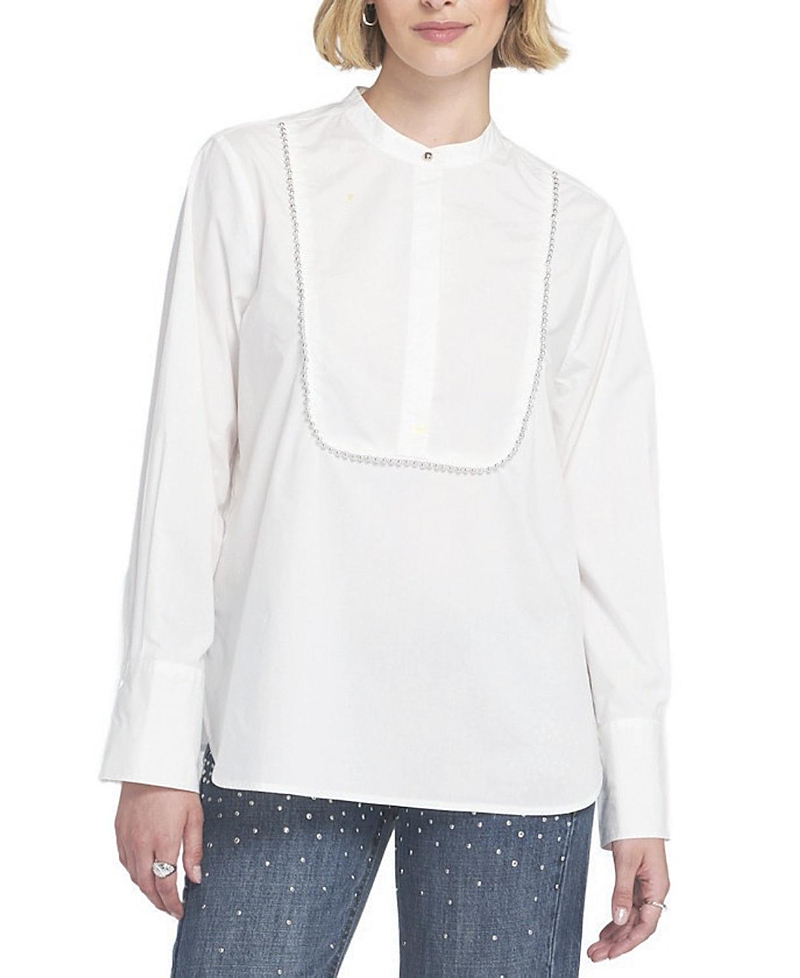 Elle Collection Beaded Shirt Blouse Top In White