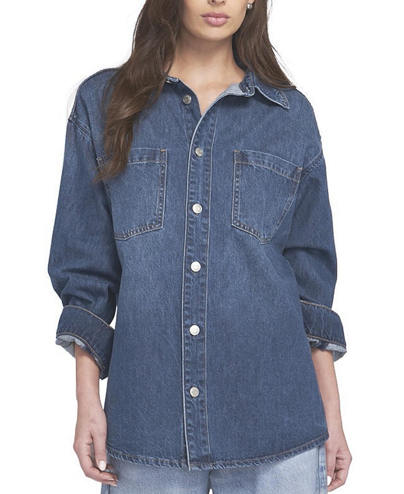 Elle Collection Feather Soft Denim Shirt Button Down Top In Blue