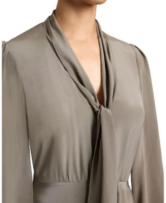 Jenn Silk Midi Dress with Drop Neck Tie