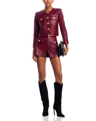L'AGENCE - Deidra Faux Leather Collarless Jacket & Dionne Faux Leather High Waisted Shorts