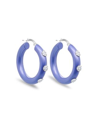 Light Blue Diamond Disc Accent Hoop Earrings