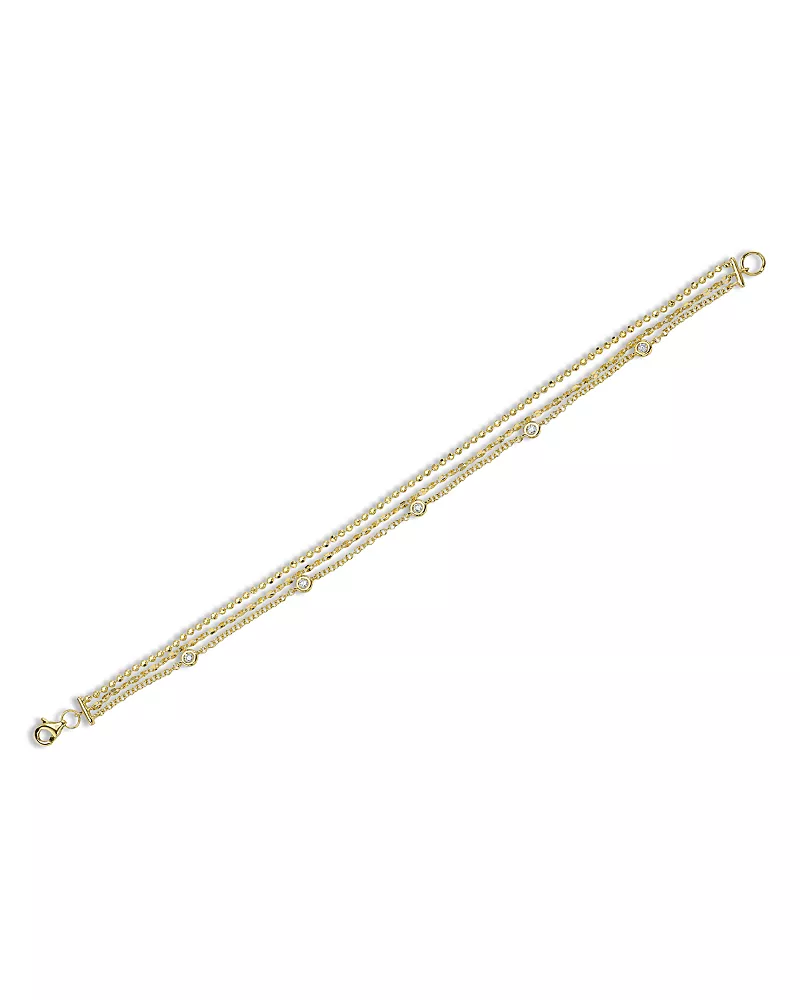 Moon & Meadow 14K Yellow Gold Diamonds by the Yarn Faceted Ball Chain Bracelet, 0.12 tcw