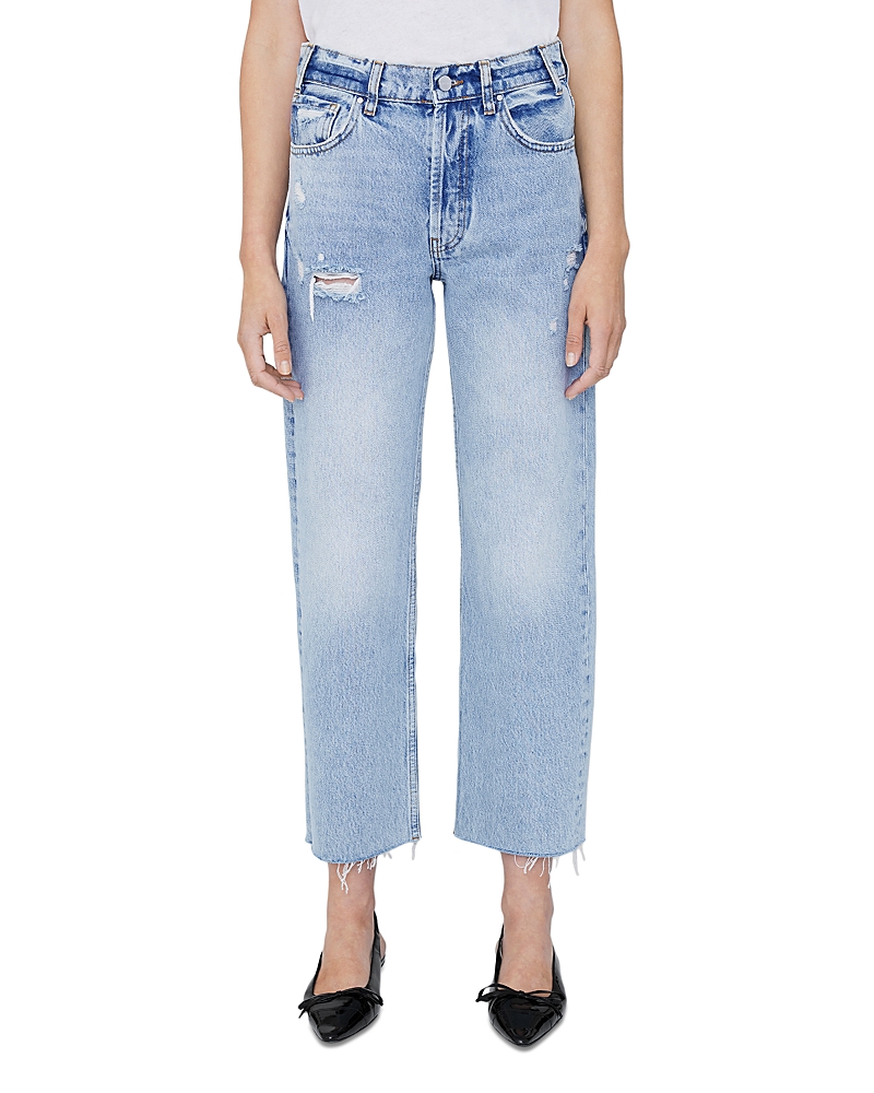 Anine Bing Gavin High Rise Distressed Straight Jeans In Washed Blue In Blue