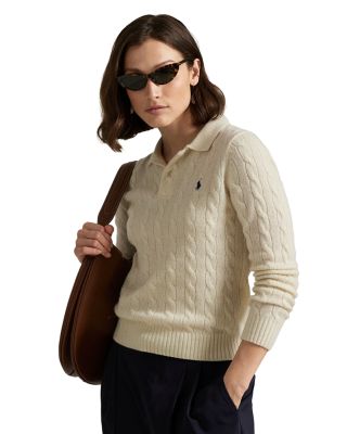 Cable Knit Wool Cashmere Polo Sweater