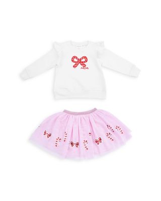 Girls' Candy Canes Ruffled Shoulder Waffle Sweatshirt & Tutu Skirt Set - Baby