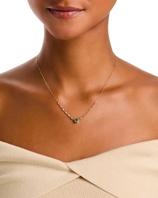 Emerald & Diamond Bezel Station Necklace in 14K Yellow Gold, 17"