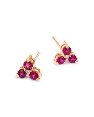 Ruby & Diamond Trio Stud Earrings in 14K Yellow Gold