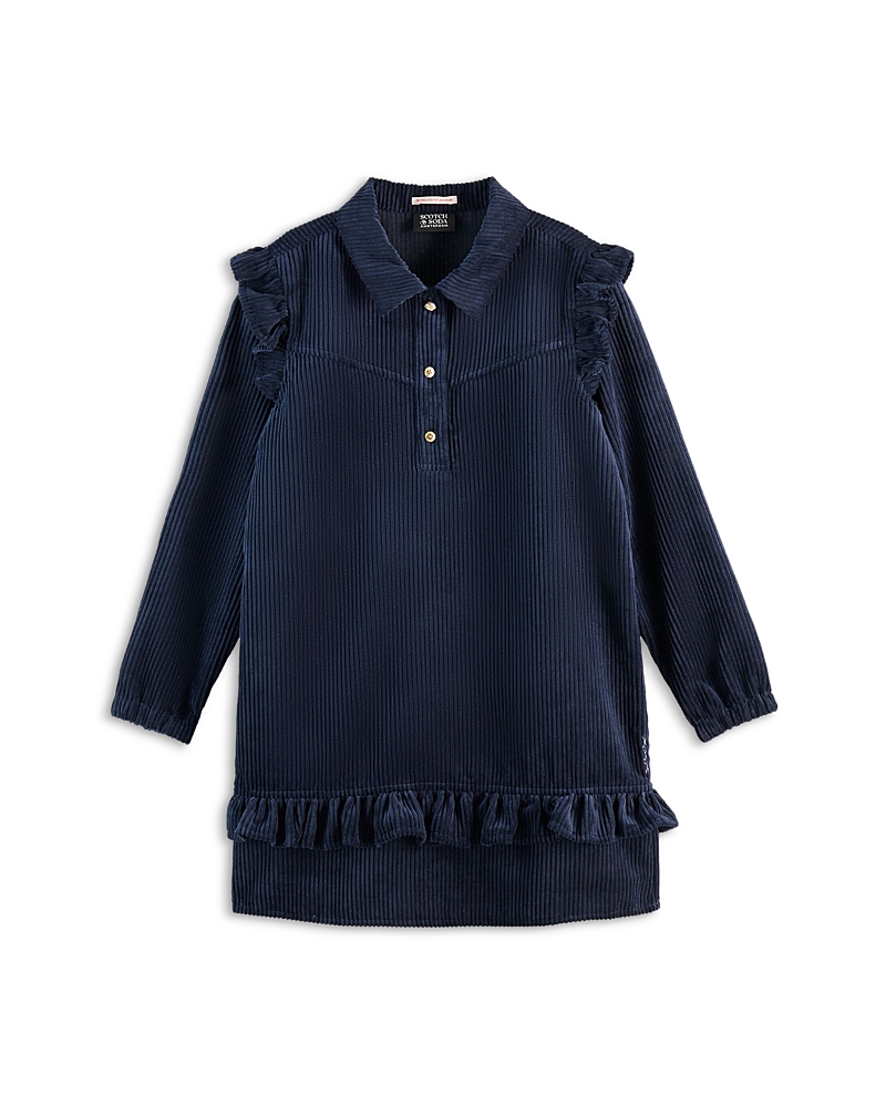 Scotch & Soda Girls' Ruffled Corduroy Dress - Little Kid, Big Kid In Blue