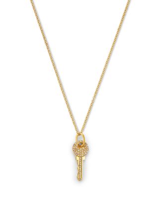 Diamond Key Pendant Necklace in 14K Yellow Gold, 0.12 tcw