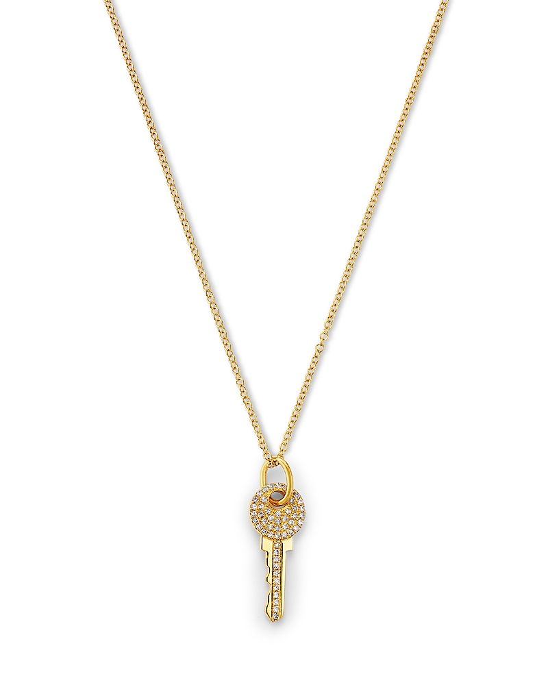 Bloomingdale's Fine Collection Diamond Key Pendant Necklace in 14K Yellow Gold, 0.12 tcw