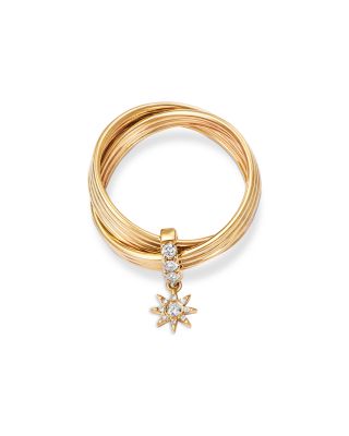 Diamond Ridge Texture Crossover Ring with Sunburst Charm in 14K Yellow Gold, 0.24 tcw