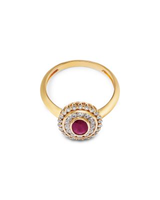 Ruby & Diamond Oval Halo Ring in 14K Yellow Gold