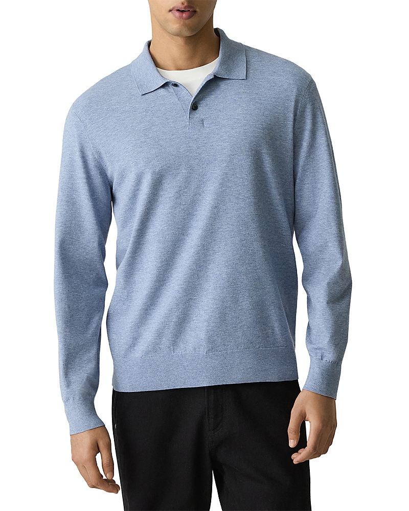 Theory Goris Long-sleeve Polo Shirt In Light Bilen In Blue