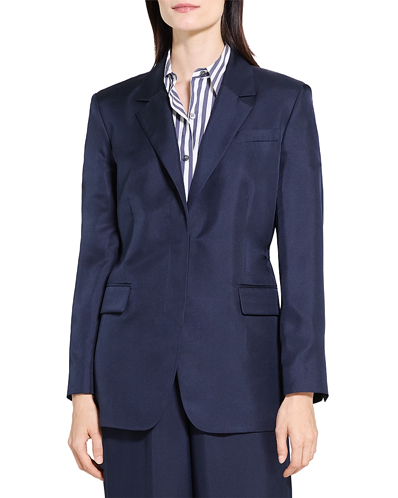Theory Oversized Silk Blazer In Blue