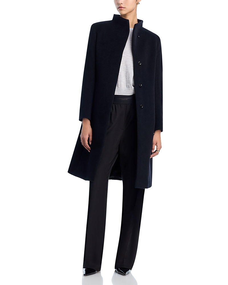 Cinzia Rocca Notch Stand Collar Long Coat In Black