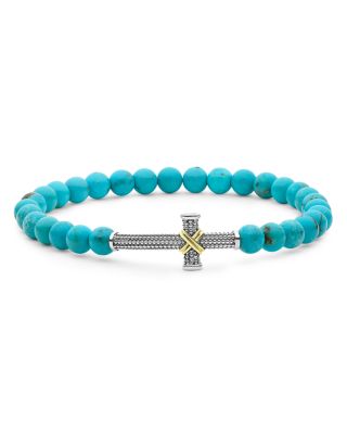 Two-Tone Caviar Cross Turquoise Stretch Bracelet