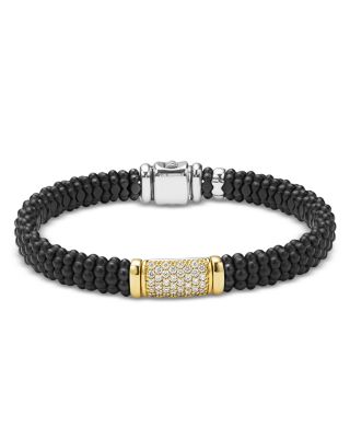 Two-Tone Matte Black Ceramic Diamond Bracelet, 9mm