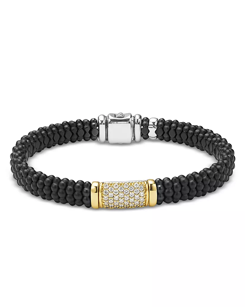 Lagos Two-Tone Matte Black Ceramic Diamond Bracelet, 9mm