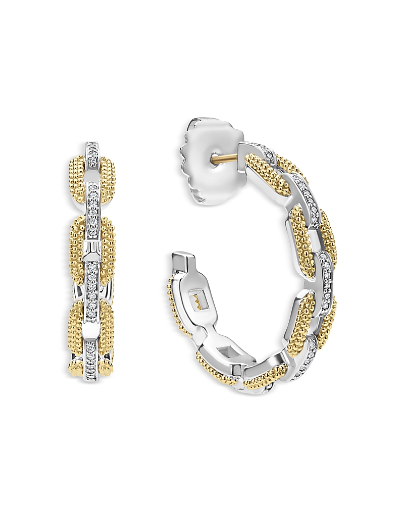 Lagos 18k Yellow Gold & Sterling Silver Caviar Lux Diamond Link Hoop Earrings In Gray