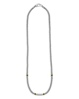 18K Yellow Gold & Sterling Silver Black Caviar Diamond & Black Ceramic Collar Necklace, 16"