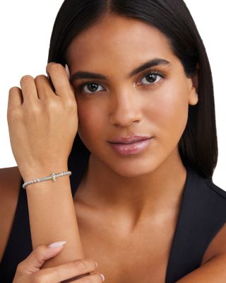 18K Yellow Gold & Sterling Silver Signature Caviar East West Cross Beaded Stretch Bracelet